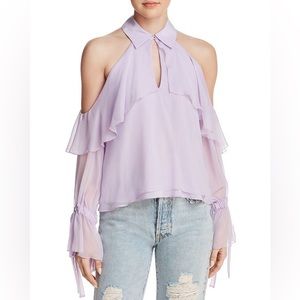 Alice and Olivia Blayne Ruffled Cold-Shoulder Lavender Lilac Purple Top